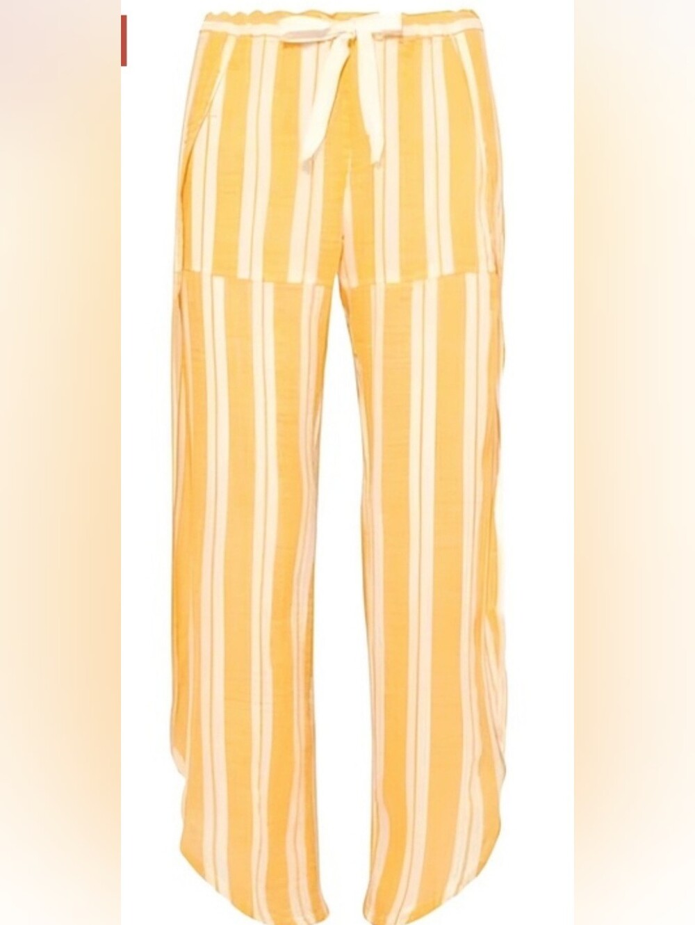 Lemlem Yellow and White Striped Wide-Leg Side Slit Gauze Beachy Pull On Pants M